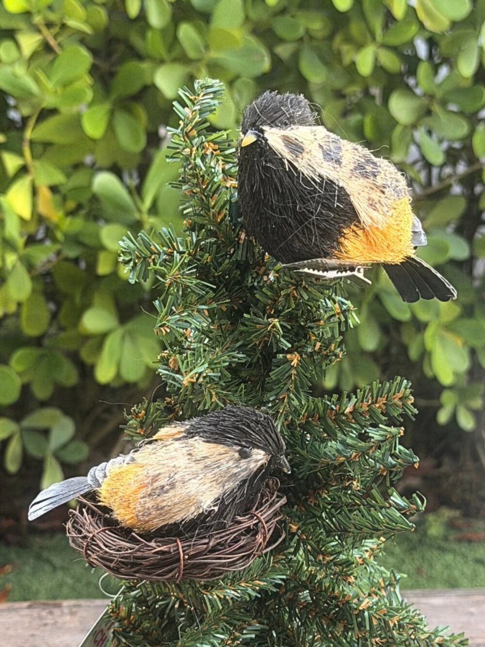 2 Large Vintage Clip On Bird on a Nest Christmas Ornaments Woodland Tree Decor